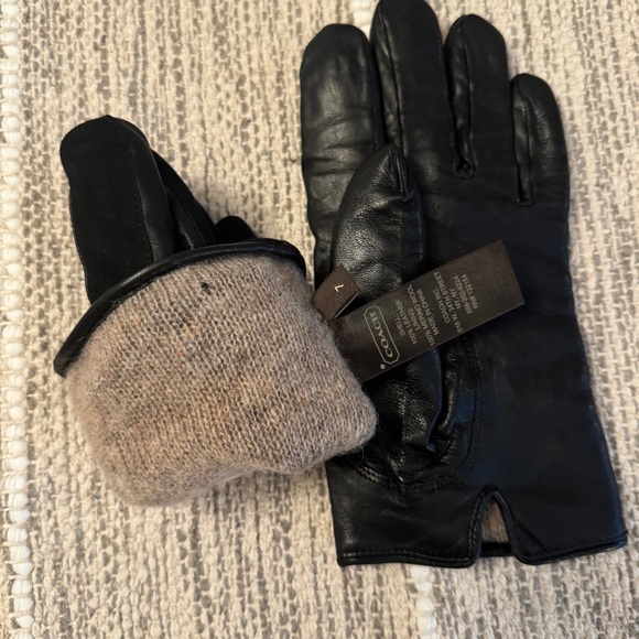 Coach Leather & Suede with Merino Wool Lining Black Gloves Size 7 - Picture 5 of 5